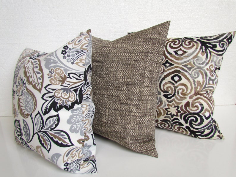 TAN OUTDOOR Pillows Charcoal Outdoor Pillow Covers Tan Black Etsy