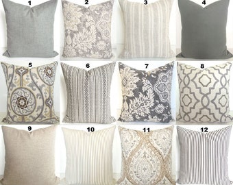 GRAY PILLOWS TAN Throw Pillow Covers Grey Pillows Blush Throw Pillow Covers Ticking Stripe Pillow Covers Tan & Grey Pillows 18 20 All Size