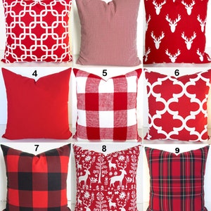 RED PILLOW COVERS Red Throw Pillows Red Buffalo Check Red Plaid Throw Pillow Red Ticking Stripe Farmhouse Pillows