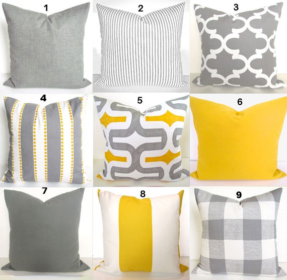 Yellow Pillow Covers Gray Decorative Pillows Yellow Throw Etsy