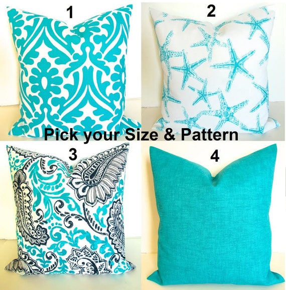 Items similar to TURQUOISE OUTDOOR PILLOWS Blue Throw Pillow Covers