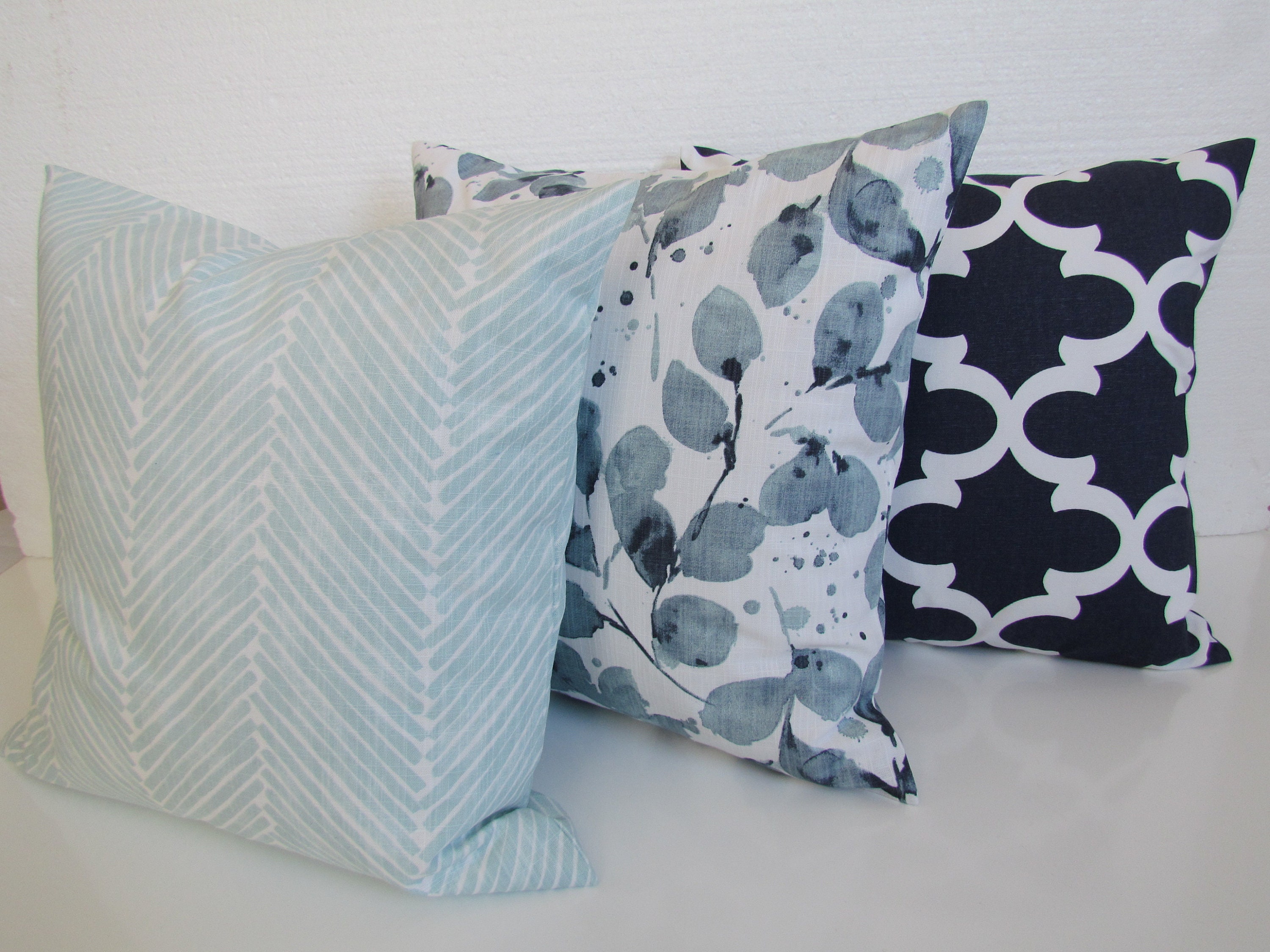 BLUE Farmhouse PILLOWS Blue Decorative Pillow Covers Snowy Etsy
