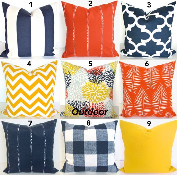 Orange Outdoor Pillows Blue Pillows Yellow Pillow Covers Navy Etsy