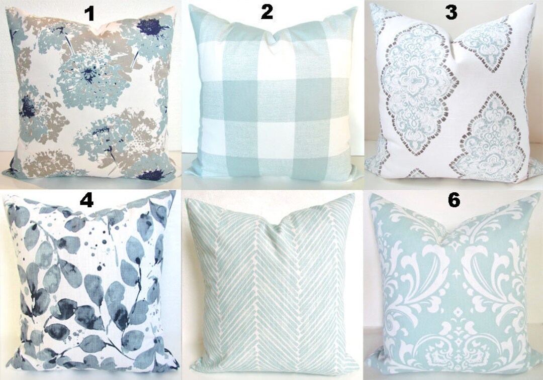 Blue PILLOWS Spa Blue Throw Pillow Covers Ecru Tan Pillow Etsy