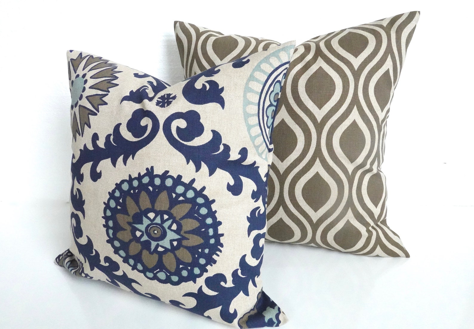 Denim PILLOWS Navy Blue Throw Pillow Covers Dark Blue Tan Etsy