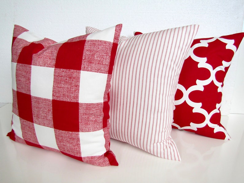 RED TICKING STRIPE Pillows Red Pillow Covers Red Ticking Etsy