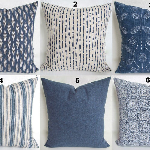 BLUE PILLOWS Denim Throw Pillow Covers Denim Farmhouse  16 18x18 All Sizes. Navy