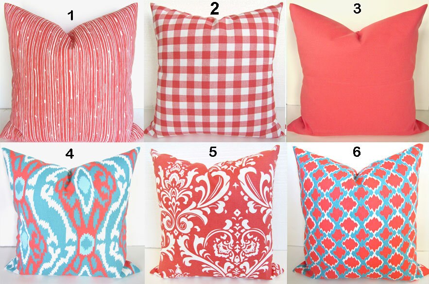 solid coral throw pillows