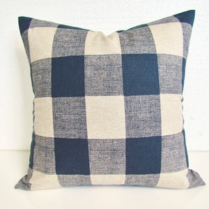 Sale BLUE Plaid PILLOW Covers Blue Buffalo Plaid Throw Pillows Dark Blue Checked Pillow Cover  Dark Blue Tan Pillow Home Decor Clearance