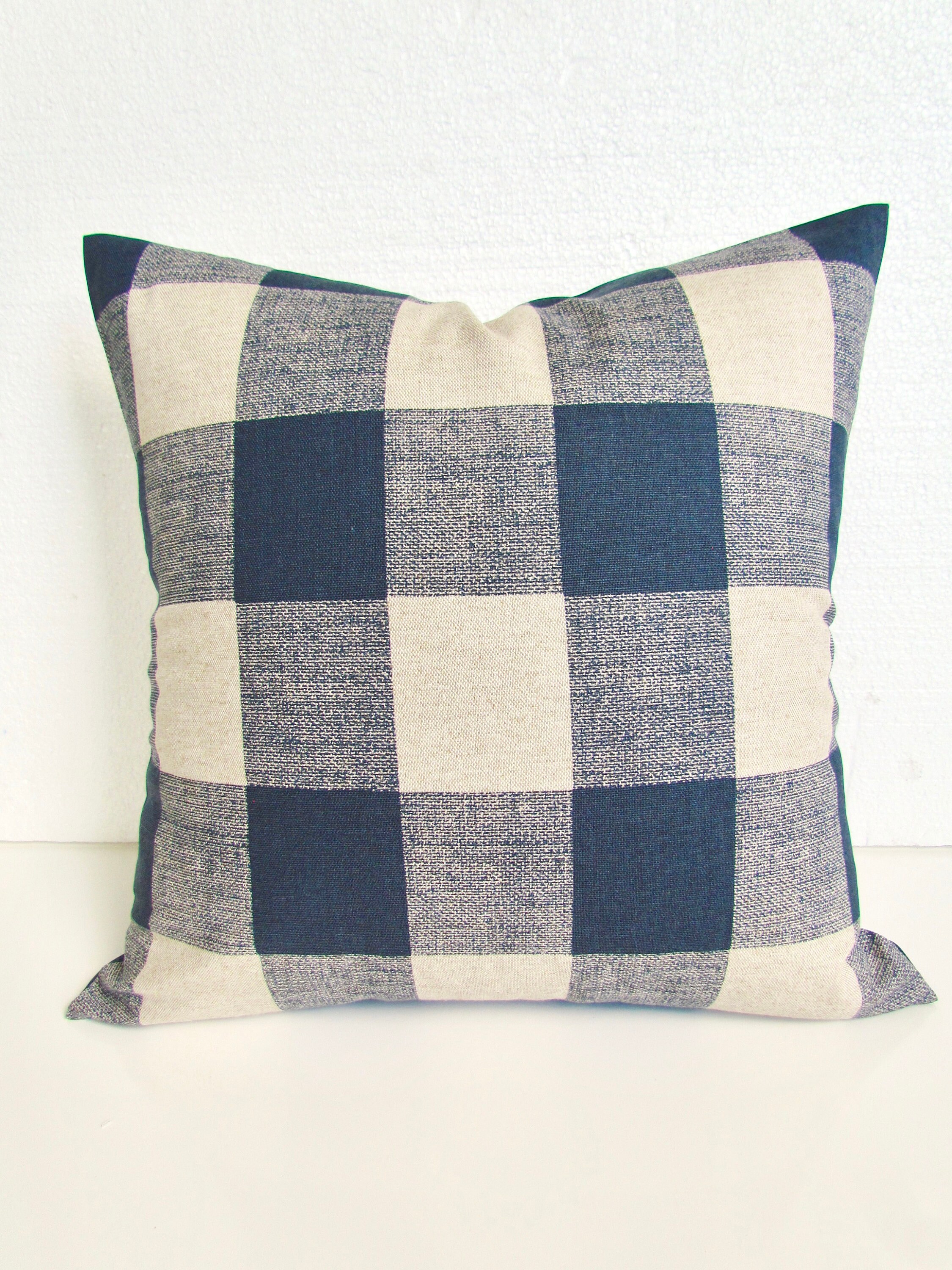 BLUE Plaid PILLOW Covers Blue Buffalo Plaid Throw Pillows Dark Blue Checked Pillow Covers 16 18x18 20 Dark Blue Tan Pillow Home and Living Etsy Canada