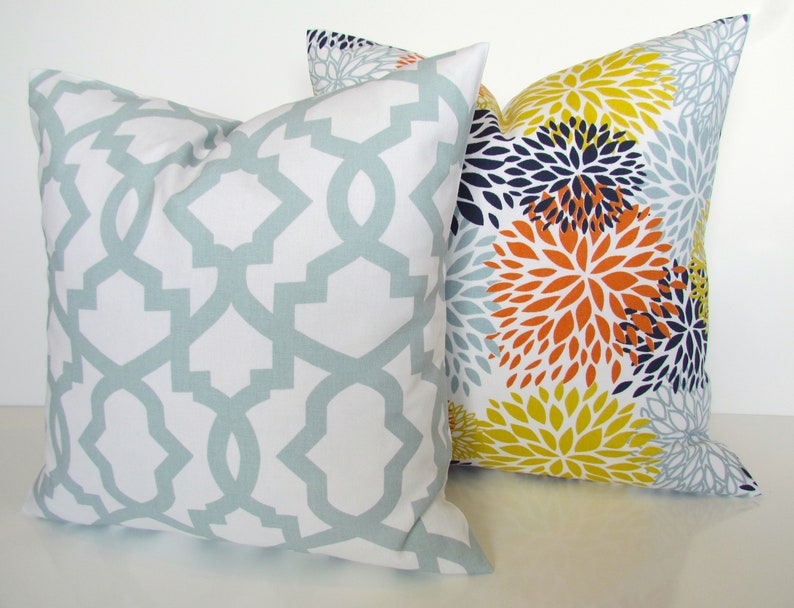 ORANGE PILLOW Cover Blue Pillows Blue Decorative Throw Pillows Etsy