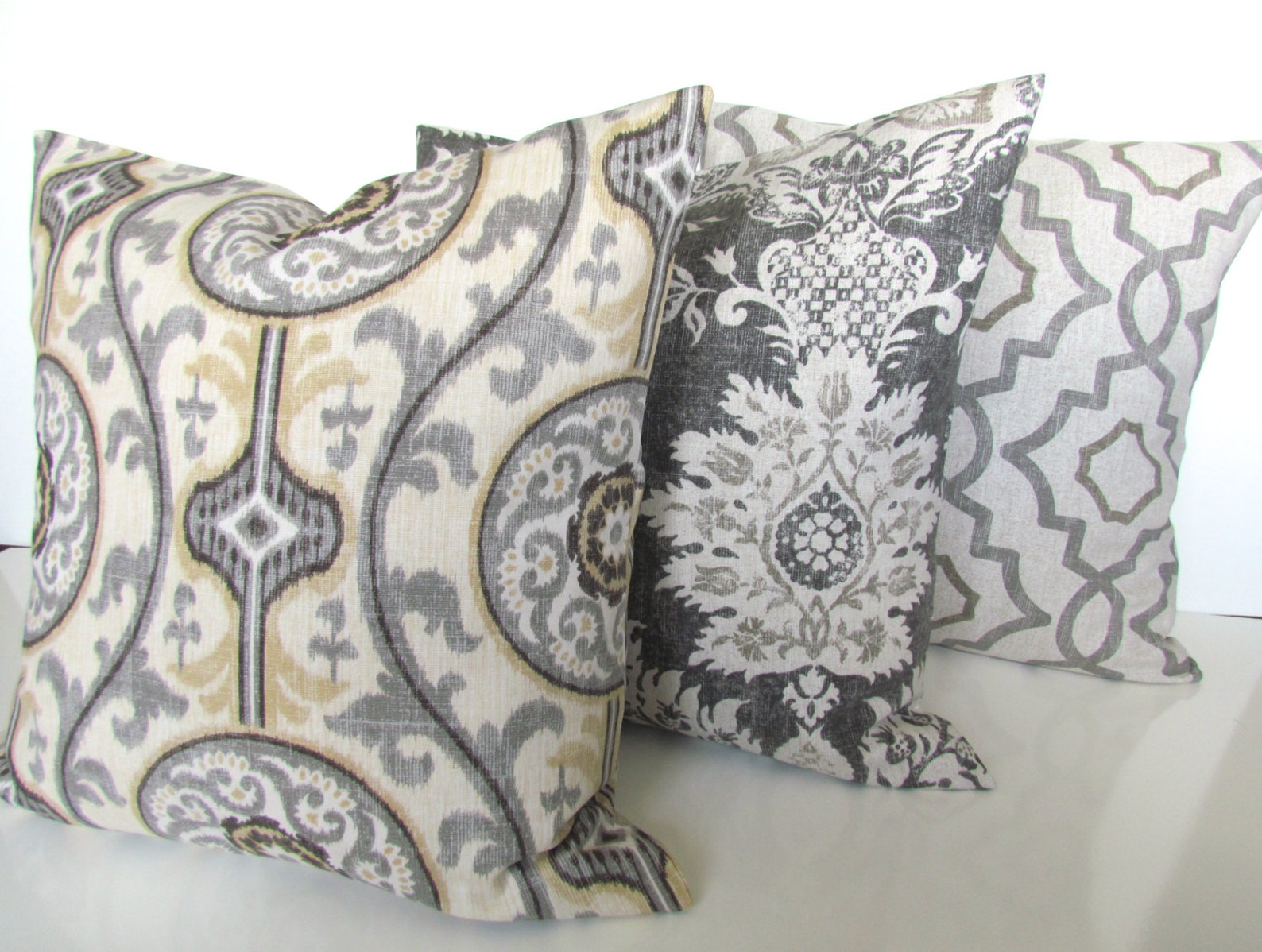 GRAY PILLOWS GREY Throw Pillow Covers Tan Pillows Grey Etsy