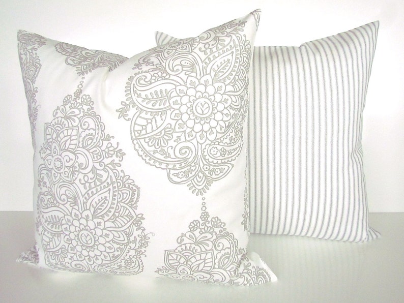 GRAY PILLOWS GREY Pillow Covers French Gray Ticking Stripe Etsy