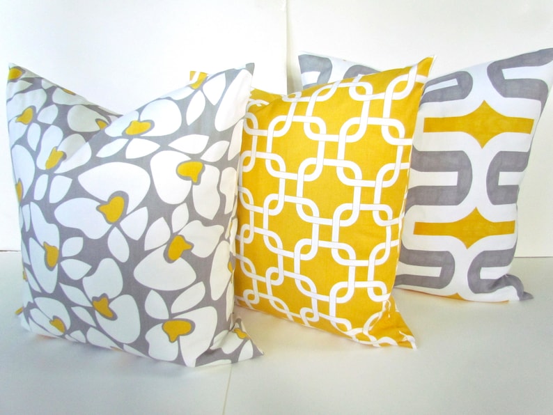YELLOW PILLOW Covers Gray Decorative Pillows Yellow Throw Etsy