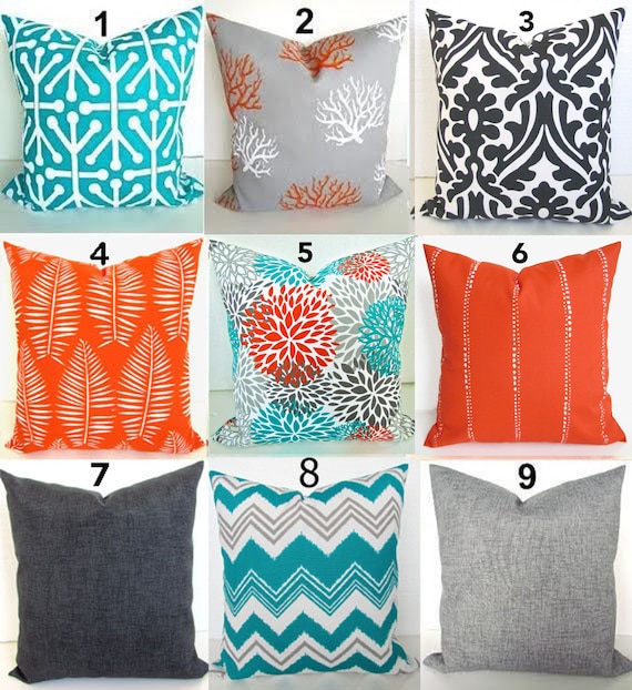 Orange Pillows Teal Throw Pillows Turquoise Outdoor Pillows Etsy
