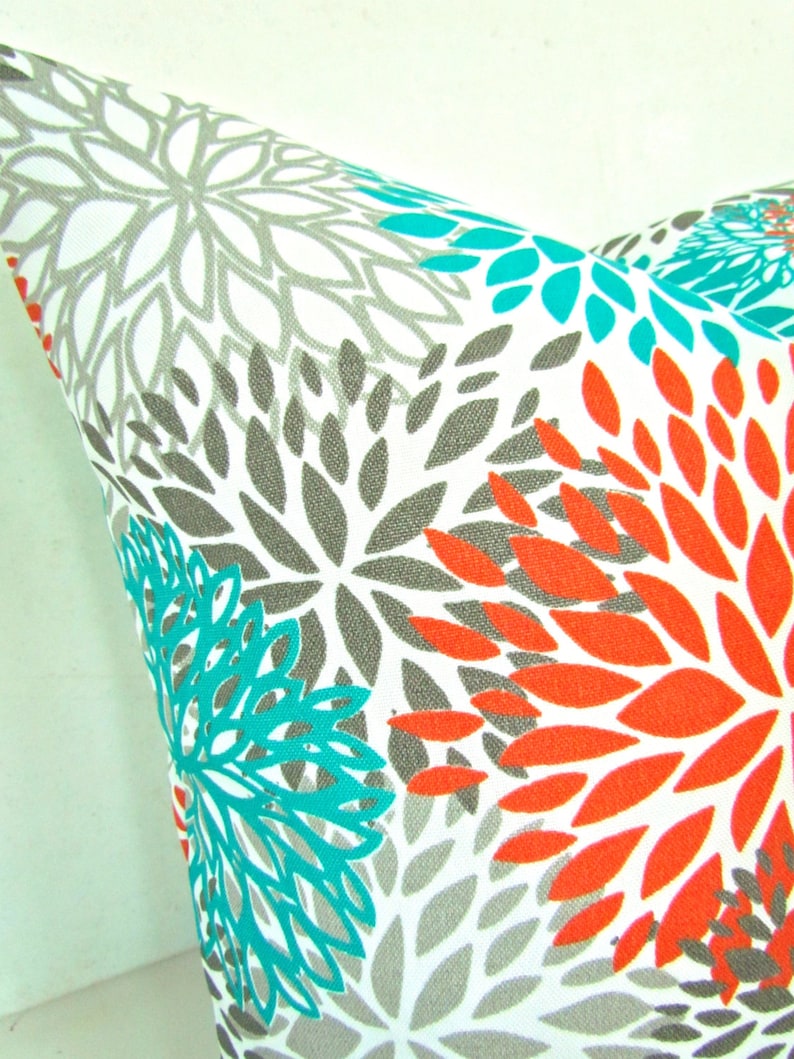 PILLOWS Orange Teal Throw Pillow Covers Outdoor Teal Turquoise Etsy