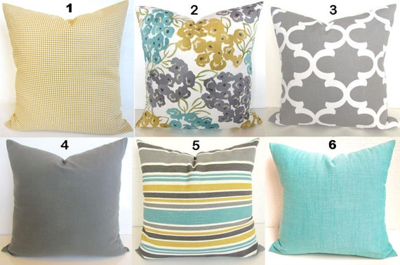 Teal and gray throw pillows sale