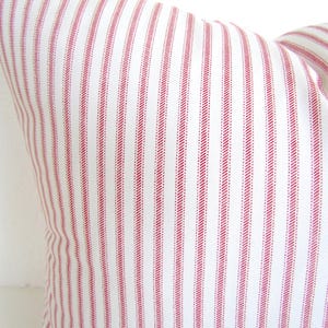 RED TICKING STRIPE Pillows Red Pillow Covers 16x16&quot; Red Stripe Pillow Covers Red Pillows Farmhouse Pillows