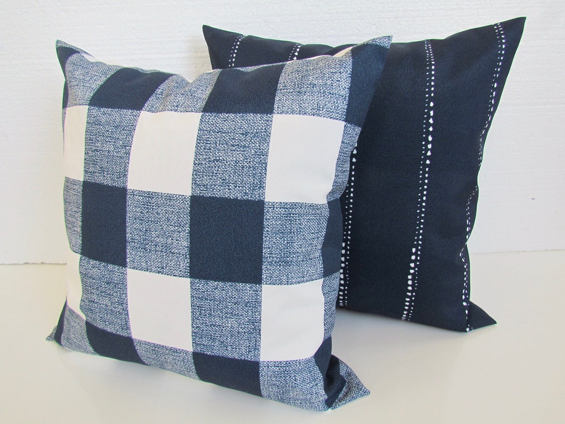 NAVY BLUE OUTDOOR Pillows Blue Pillows Orange Pillow Covers Etsy