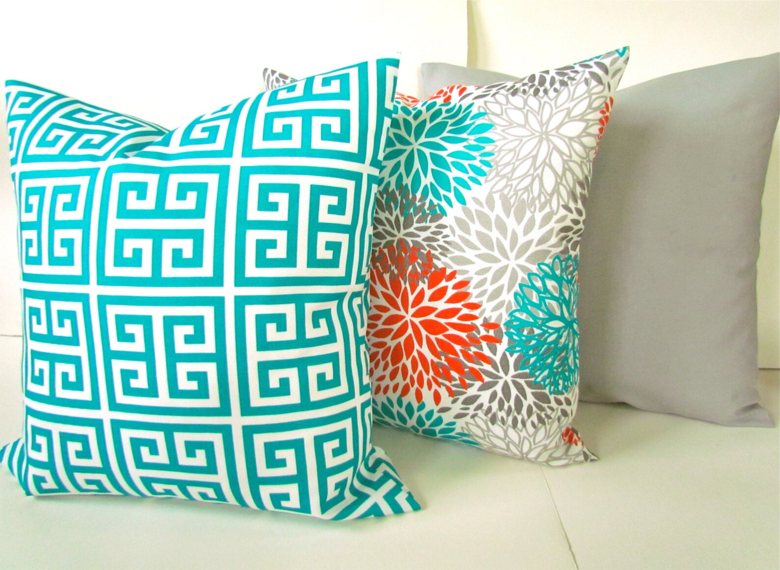 PILLOWS Orange Teal Throw Pillow Covers Outdoor Teal Turquoise Etsy