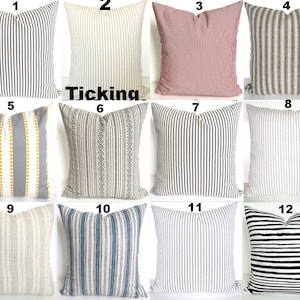 TICKING STRIPE PILLOWS French Gray Pillow Covers Black Ticking Stripe Pillow Covers Red Blue Ticking Stripe Pillows 16 18x18 20 Farmhouse