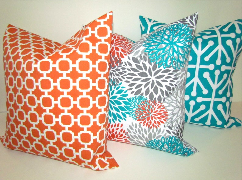PILLOWS Orange Teal Throw Pillow Covers Outdoor Teal Turquoise Etsy Canada