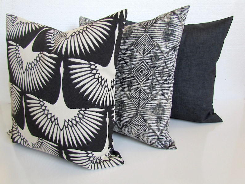 Charcoal Pillow Covers Black Outdoor Pillows Gray Outdoor Etsy