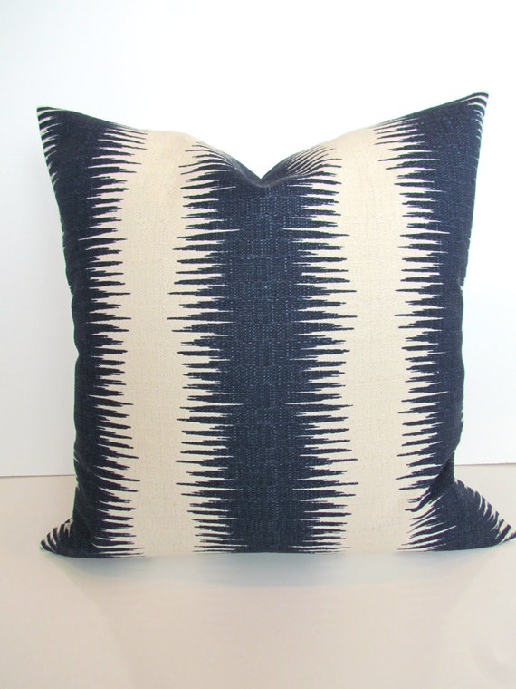 BLUE PILLOWS Navy Blue Stripe Throw Pillows Ikat Striped Blue Etsy