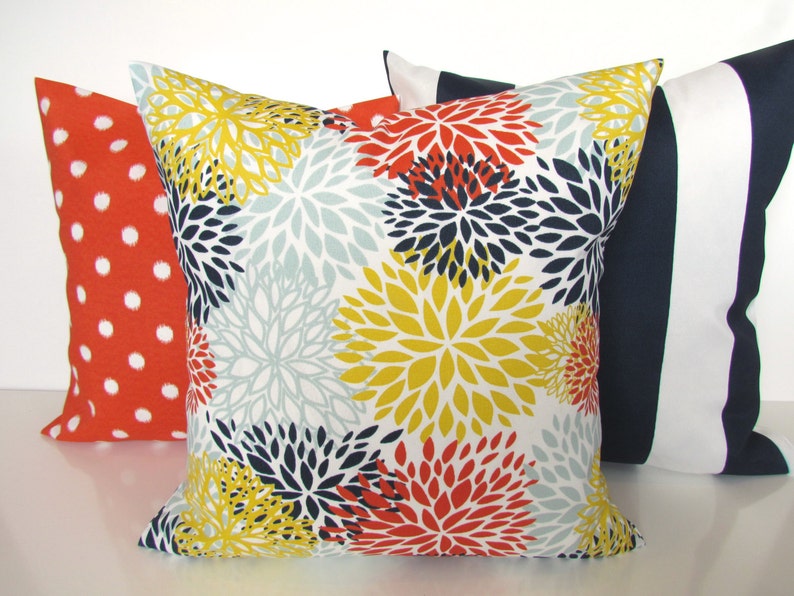 NAVY BLUE OUTDOOR Pillows Blue Pillows Orange Pillow Covers Etsy