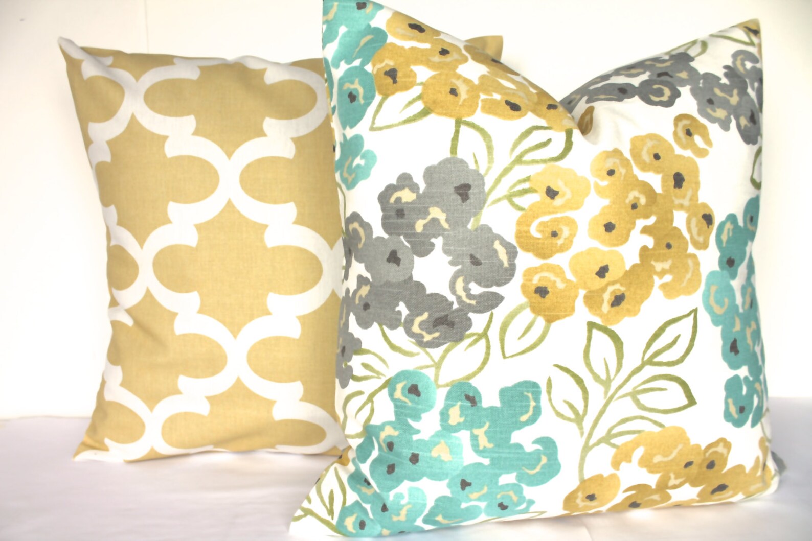 Turquoise PILLOWS Yellow Pillow Covers Teal Throw Pillows Gray Etsy