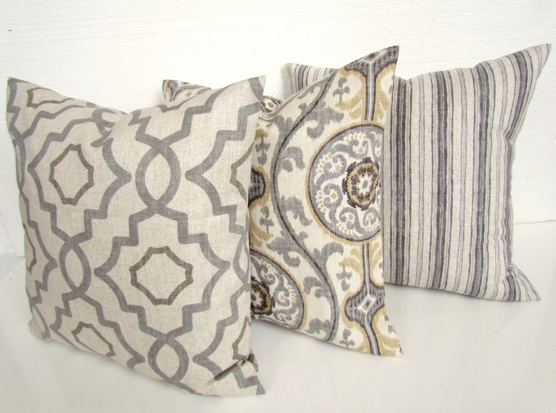 GRAY PILLOWS TAN Throw Pillow Covers Grey Pillows Grey Throw Etsy