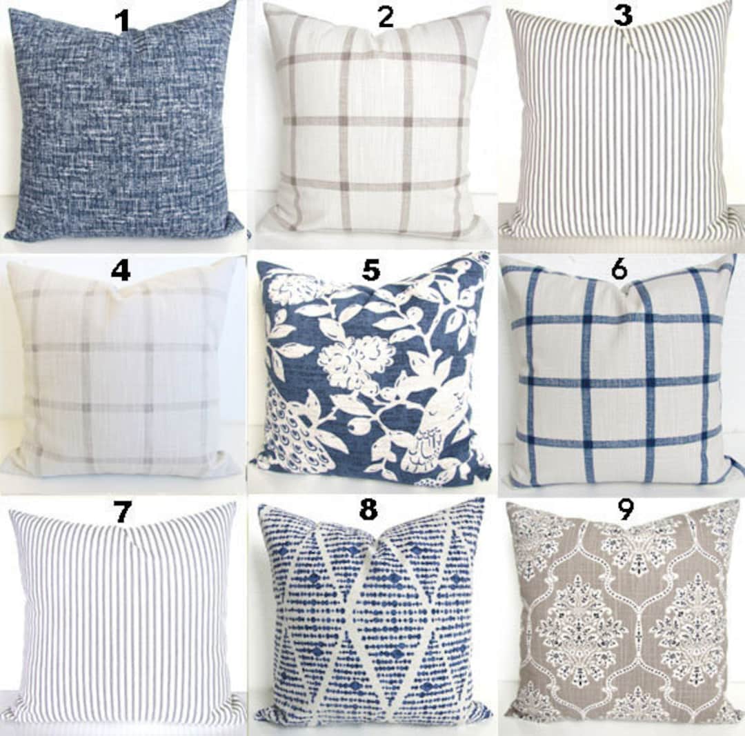 Blue Farmhouse PILLOWS Dark Blue Pillows Farmhouse Pillows Cobalt Blue