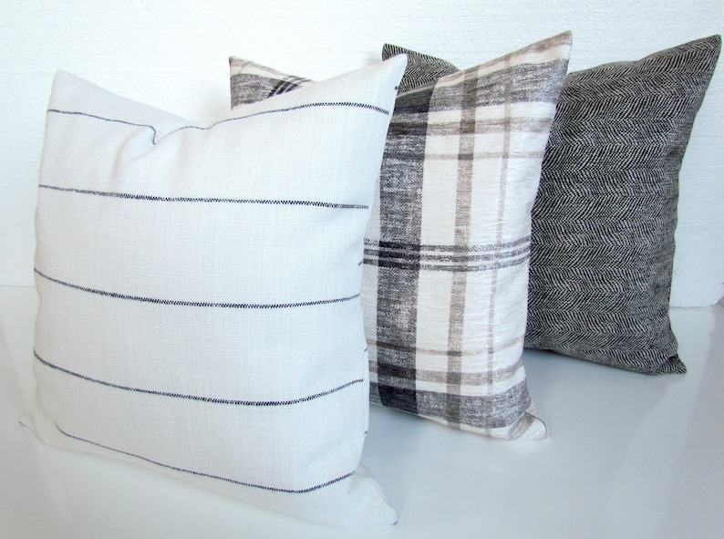 FARMHOUSE PILLOWS Black Ticking Stripe Throw Pillows Farm Etsy