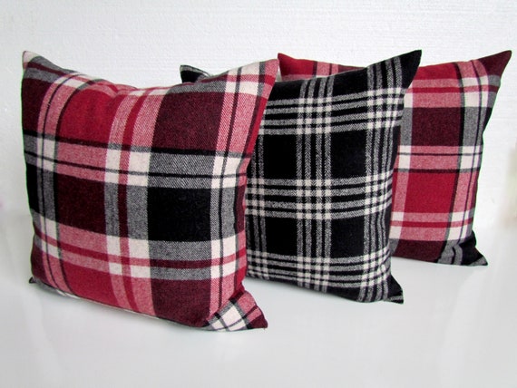 Black Plaid Pillows WOOL PLAID PILLOW Plaid Pillows Red Plaid Throw Pillow Covers Christmaswool Pillows Holiday Etsy Canada