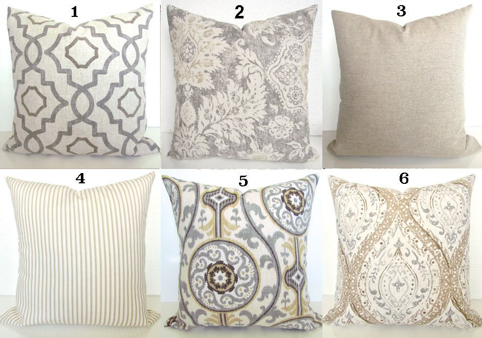 grey and tan accent pillows