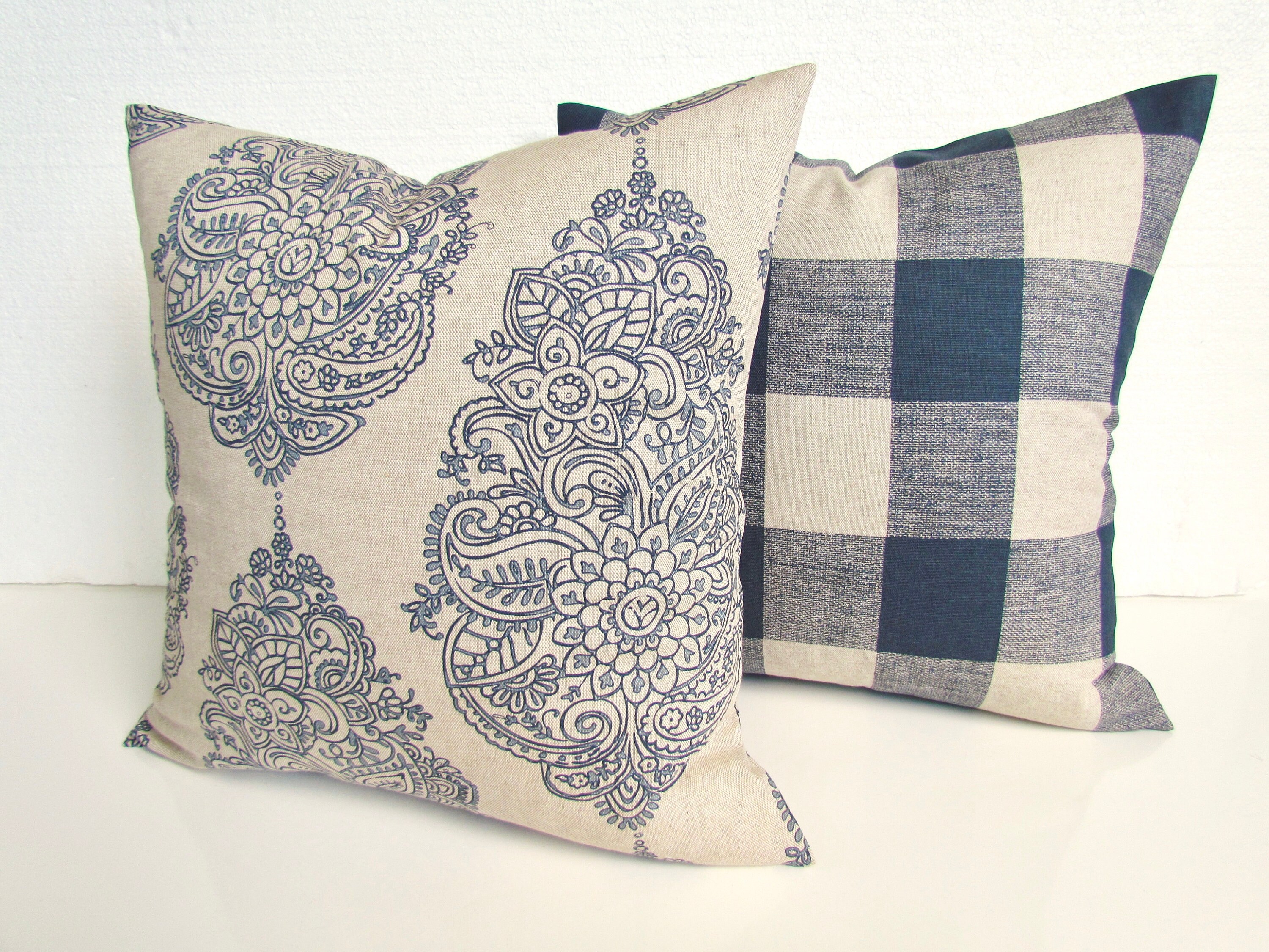 BLUE Plaid PILLOW Covers Blue Buffalo Plaid Throw Pillows Dark Etsy