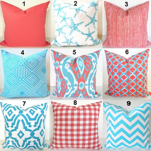 coral and blue pillows