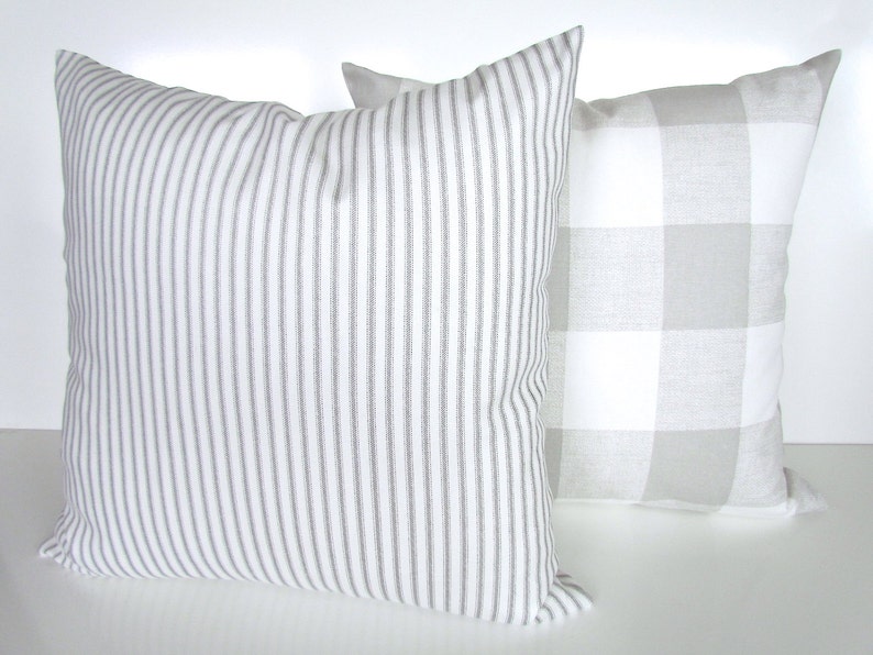 GRAY PILLOWS GREY Pillow Covers French Gray Ticking Stripe Etsy