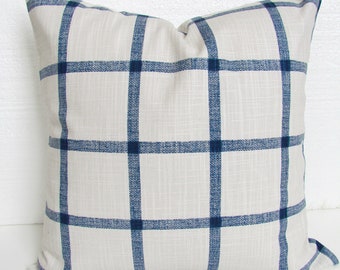 BLUE CHECKED FARMHOUSE Pillow Covers Cobalt Throw Pillows Dark Blue Buffalo Check  Denim Navy