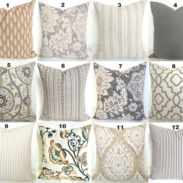 TAN & GRAY Pillow Covers Grey Throw Pillows Cotton All Sizes Farm House Home Decor