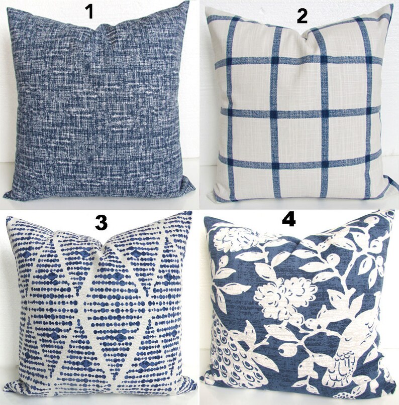 BLUE Farmhouse PILLOW Covers Blue Throw Pillows Dark Blue Etsy