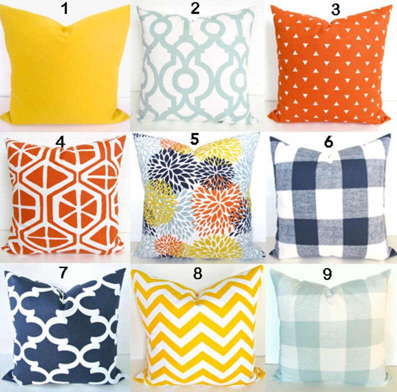Blue Pillow Cover Orange Pillows Blue And Orange Throw Etsy