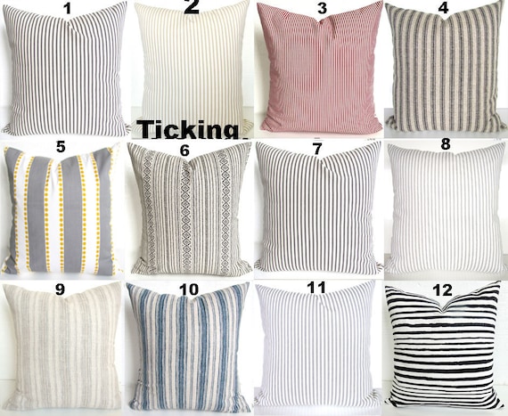 BLUE TICKING STRIPE Pillows Gray Pillow Covers Black Cover Red Ticking Stripe Farmhouse