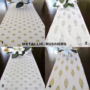 METALLIC GOLD TABLE Runner Metallic Gold Wedding Shower Dots Feathers Table Runners Holiday Party Table Cloth Decorative baby Shower