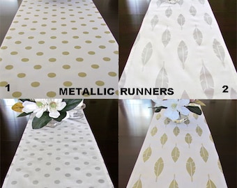 METALLIC GOLD TABLE Runner Metallic Gold Wedding Shower Dots Feathers Table Runners Holiday Party Table Cloth Decorative baby Shower