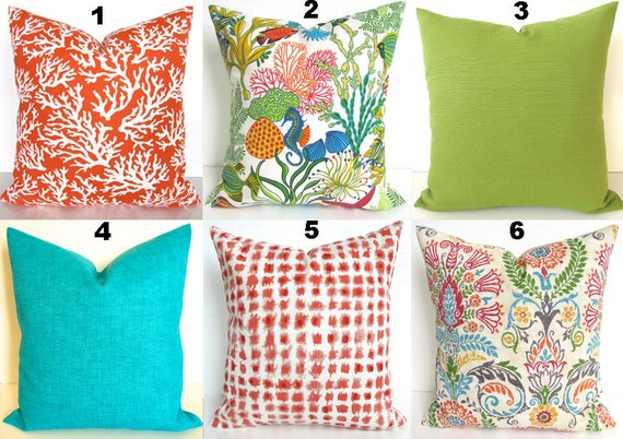 TURQUOISE PILLOWS Coral Outdoor Throw ORANGE Throw Pillows CORAL Outdoor