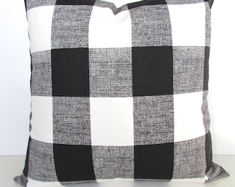 BLACK Buffalo Check PILLOW Cover Black Plaid Pillows Home and Living