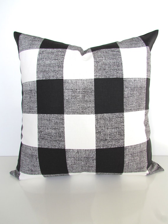 BLACK Buffalo Check PILLOW Cover Black Plaid Pillows Home and Living