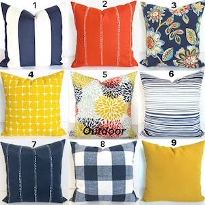 OUTDOOR PILLOWS Blue Pillows Yellow orange Pillow Covers Navy Blue Outdoor Pillow Covers 16x16 18 20 Coral Yellow  Floral Home decor