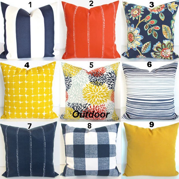 OUTDOOR PILLOWS Blue Pillows Yellow orange Pillow Covers Navy Blue Outdoor Pillow Covers 16x16 18 20 Coral Yellow  Floral Home decor